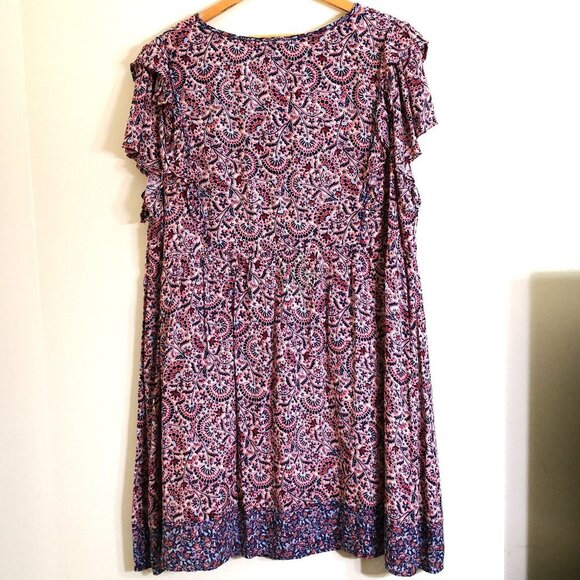 Nurture 100% Rayon Boho Short Sleeve Mixed Floral Pattern Midi Dress Flowy Size - Picture 5 of 5